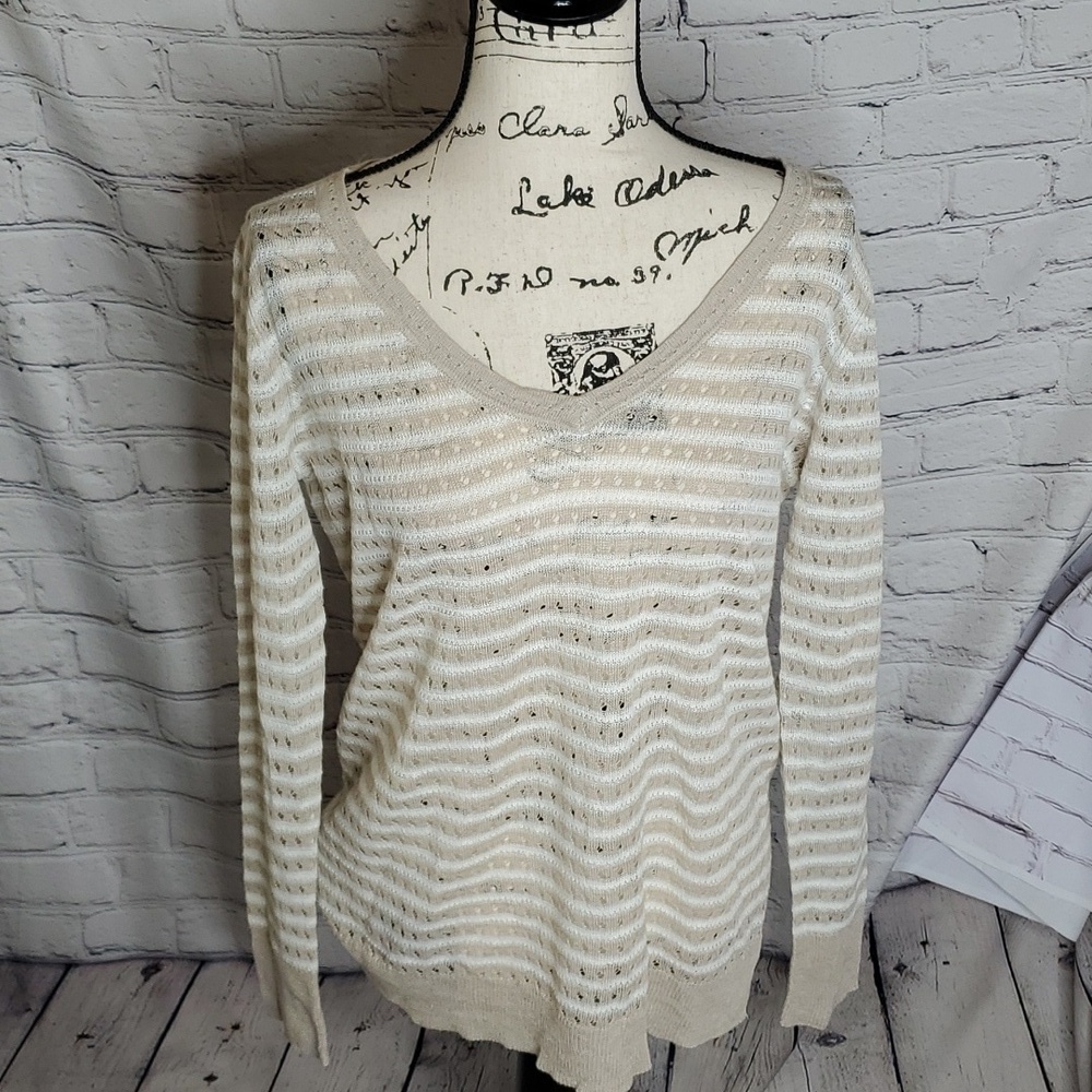 Ann Taylor Open Weave Linen Striped Sweater NWT Size Medium